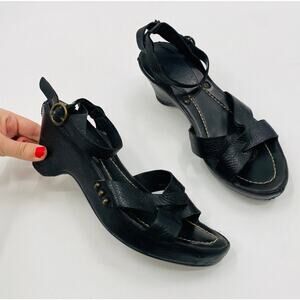 Frye black leather wedge sandals